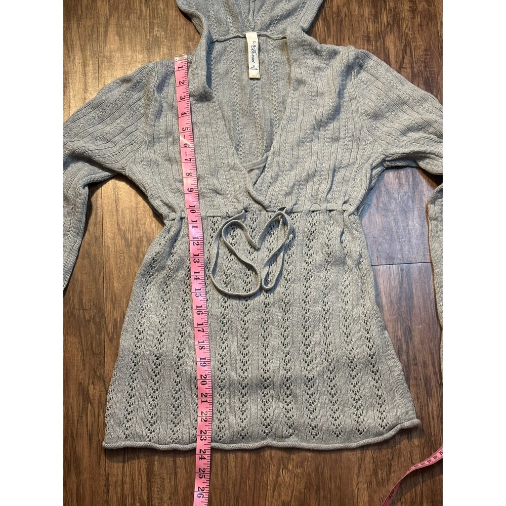 Y2K Pointelle Knit grey Cinch Waist Hooded‎ Sweater Top feminine girly fairy - Picture 5 of 6
